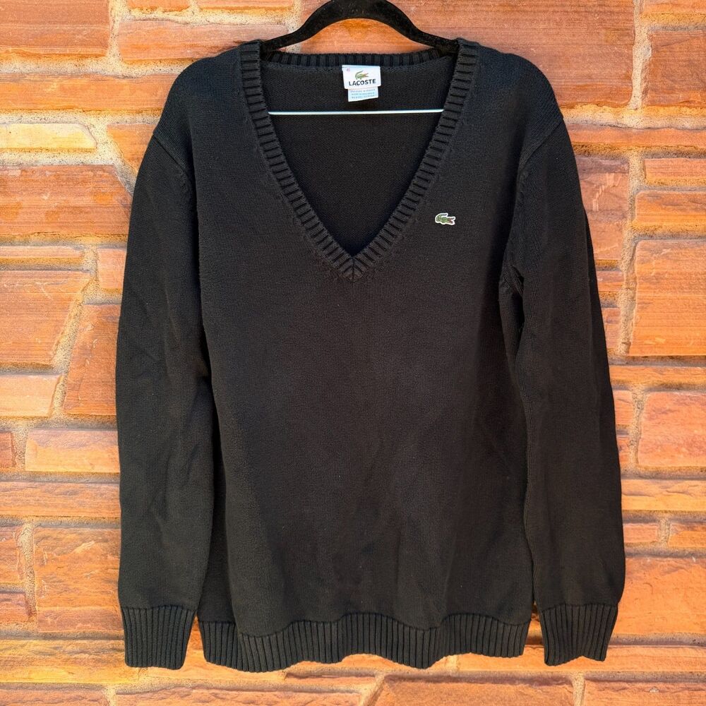 Vintage Lacoste V-Neck Sweater Navy Size 46 Cotton Pullover Made in Indonesia